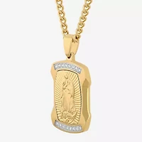 Lady Of Guadalupe (G-H / I1) Mens 1/5 CT. Lab Grown White Diamond Stainless Steel Dog Tag 24 Inch Pendant Necklace