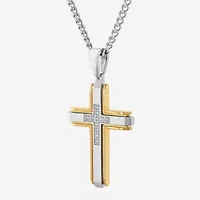 (G-H / I1) Mens 1/5 CT. Lab Grown White Diamond Stainless Steel Cross 24 Inch Pendant Necklace