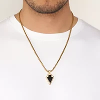 Mens Black Agate Stainless Steel Arrow 24 Inch Pendant Necklace