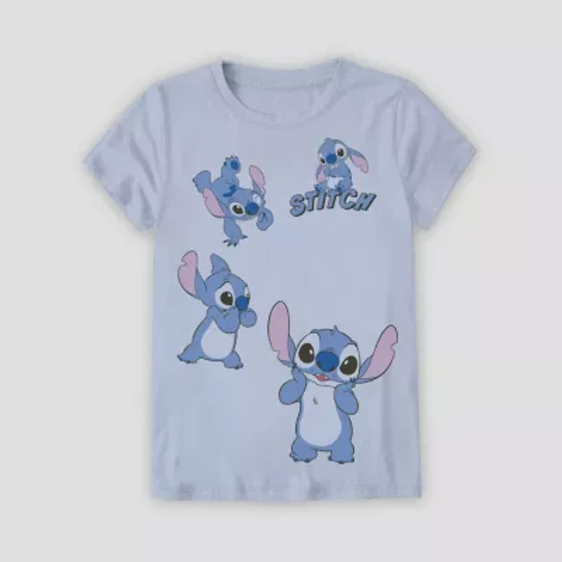 Little & Big Kid Girls Round Neck Short Sleeve Regular Fit Lilo Stitch Graphic T-Shirt