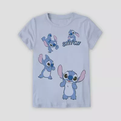 Little & Big Kid Girls Round Neck Short Sleeve Regular Fit Lilo Stitch Graphic T-Shirt