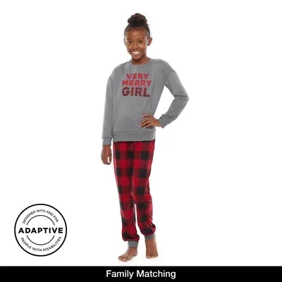 North Pole Trading Co. Very Merry Little & Big Kid Girls Crew Neck Long Sleeve 2-pc. Matching Family Pajama Sets