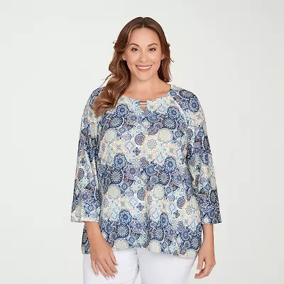 Hearts Of Palm Womens Round Neck 3/4 Sleeve Plus T-Shirt