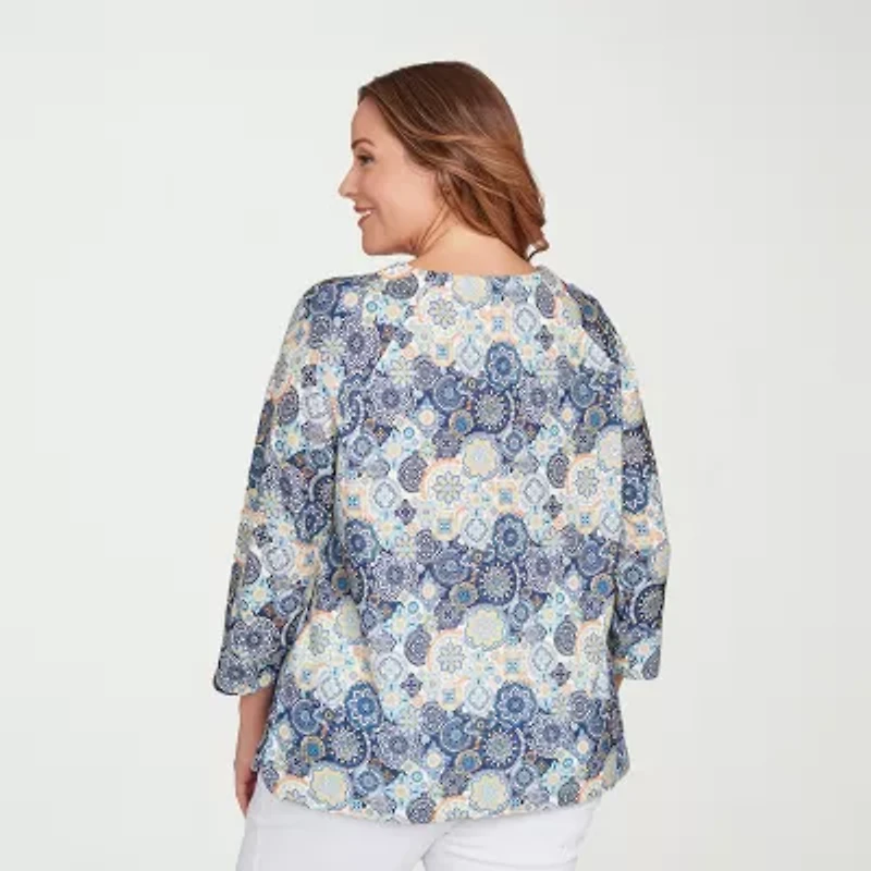 Hearts Of Palm Womens Round Neck 3/4 Sleeve Plus T-Shirt
