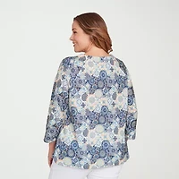 Hearts Of Palm Womens Round Neck 3/4 Sleeve Plus T-Shirt