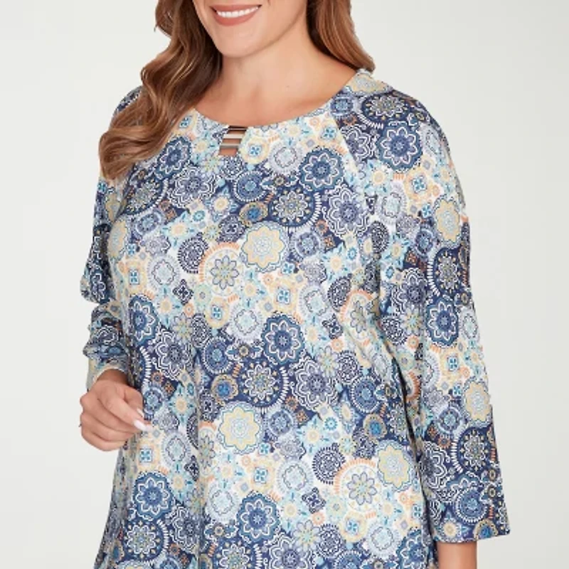 Hearts Of Palm Womens Round Neck 3/4 Sleeve Plus T-Shirt