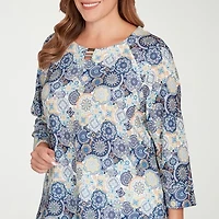 Hearts Of Palm Womens Round Neck 3/4 Sleeve Plus T-Shirt
