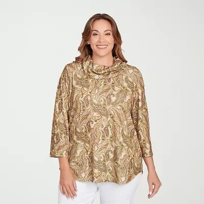Hearts Of Palm Plus Womens Cowl Neck 3/4 Sleeve Tunic Top