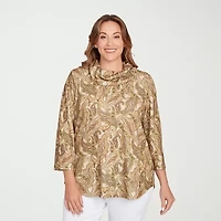 Hearts Of Palm Plus Womens Cowl Neck 3/4 Sleeve Tunic Top