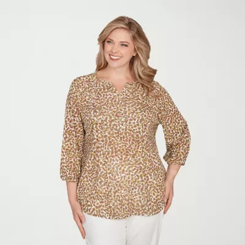 Hearts Of Palm Womens Henley Neck 3/4 Sleeve Plus T-Shirt