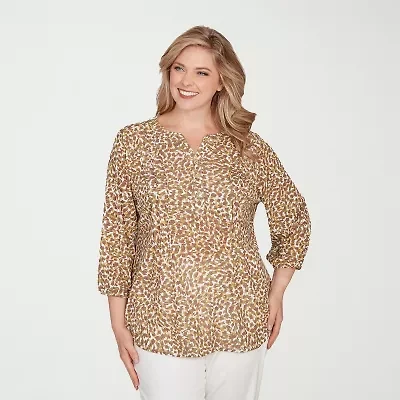 Hearts Of Palm Womens Henley Neck 3/4 Sleeve Plus T-Shirt