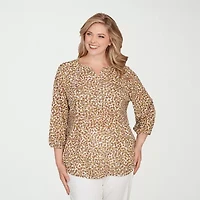 Hearts Of Palm Womens Henley Neck 3/4 Sleeve Plus T-Shirt