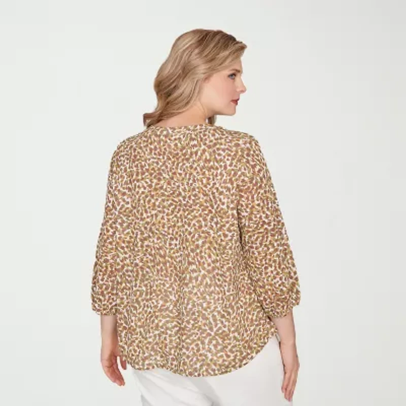 Hearts Of Palm Womens Henley Neck 3/4 Sleeve Plus T-Shirt