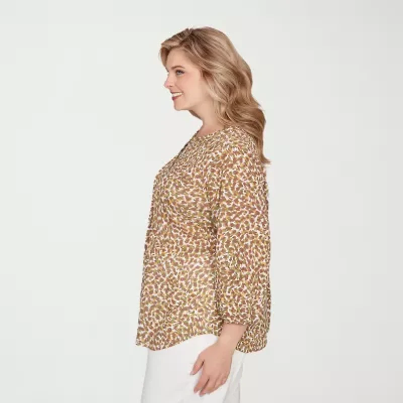 Hearts Of Palm Womens Henley Neck 3/4 Sleeve Plus T-Shirt