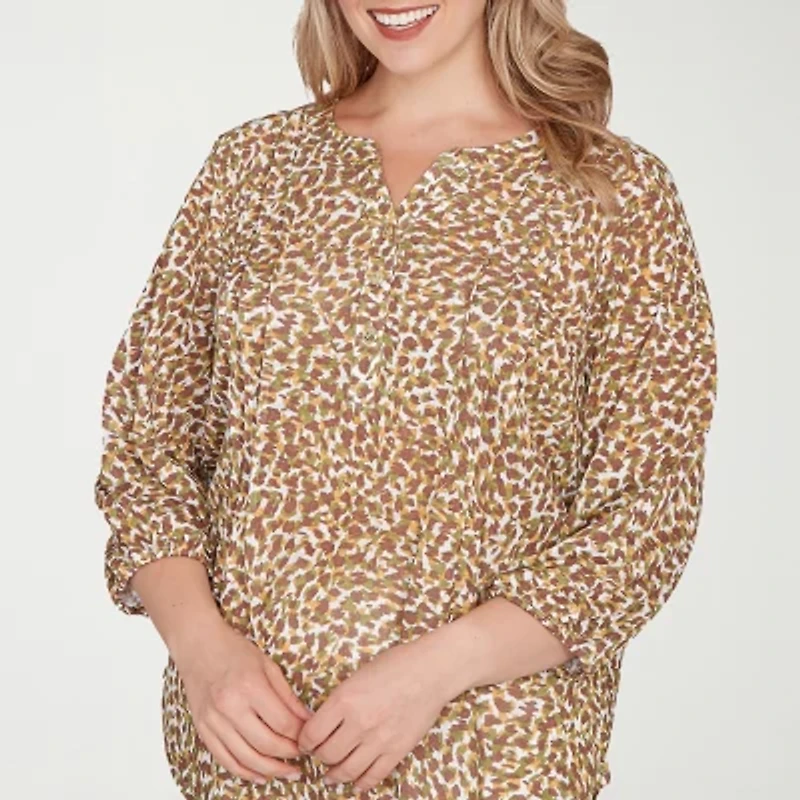 Hearts Of Palm Womens Henley Neck 3/4 Sleeve Plus T-Shirt