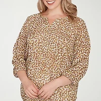Hearts Of Palm Womens Henley Neck 3/4 Sleeve Plus T-Shirt