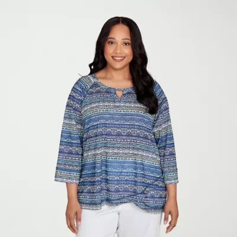 Hearts Of Palm Womens Round Neck 3/4 Sleeve Plus T-Shirt