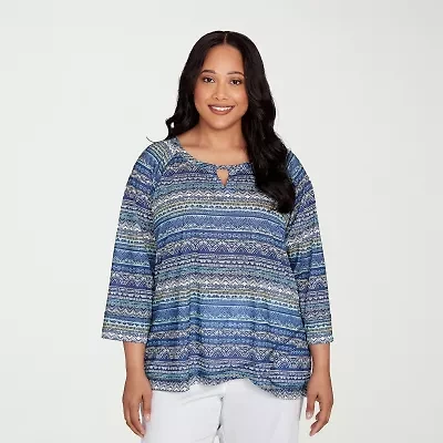 Hearts Of Palm Womens Round Neck 3/4 Sleeve Plus T-Shirt