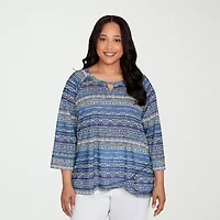 Hearts Of Palm Womens Round Neck 3/4 Sleeve Plus T-Shirt