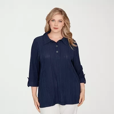 Hearts Of Palm Plus Womens 3/4 Sleeve Tunic Top