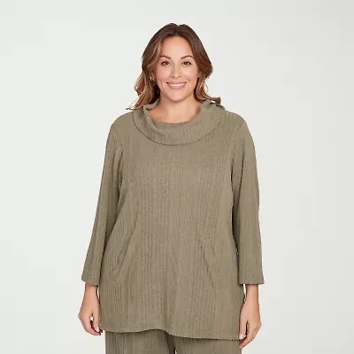Hearts Of Palm Plus Womens Cowl Neck 3/4 Sleeve Tunic Top