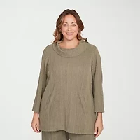 Hearts Of Palm Plus Womens Cowl Neck 3/4 Sleeve Tunic Top