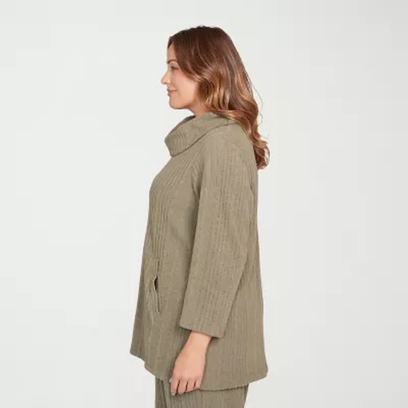 Hearts Of Palm Plus Womens Cowl Neck 3/4 Sleeve Tunic Top