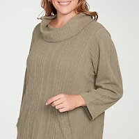 Hearts Of Palm Plus Womens Cowl Neck 3/4 Sleeve Tunic Top