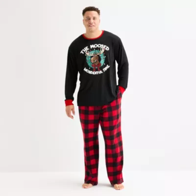 North Pole Trading Co. Moose Buffalo Mens Crew Neck Long Sleeve 2-pc. Matching Family Big Pajama Sets