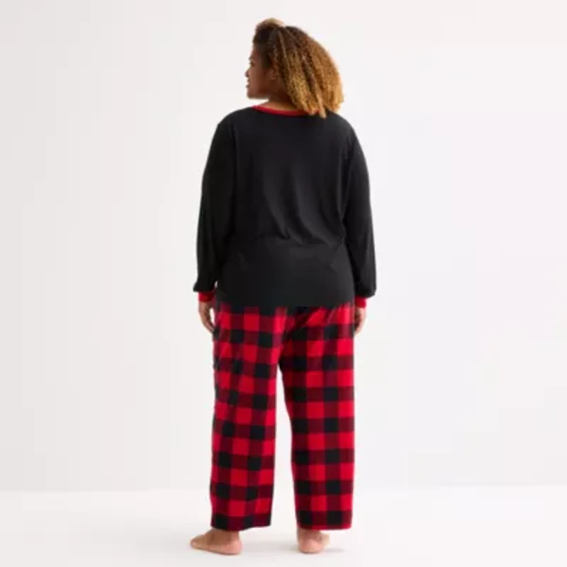 North Pole Trading Co. Moose Buffalo Womens Crew Neck Long Sleeve 2-pc. Matching Family Plus Pajama Sets