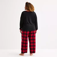 North Pole Trading Co. Moose Buffalo Womens Crew Neck Long Sleeve 2-pc. Matching Family Plus Pajama Sets