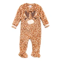 North Pole Trading Co. Reindeer Baby Unisex Plush Crew Neck Long Sleeve Matching Family Footed Pajamas