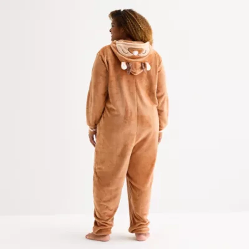 North Pole Trading Co. Reindeer Unisex Adult Plush Hooded Long Sleeve Matching Family Plus One Piece Pajama