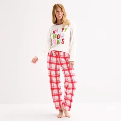 North Pole Trading Co. Happy Holidays Womens Crew Neck Long Sleeve 2-pc. Matching Family Pajama Sets