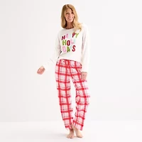 North Pole Trading Co. Happy Holidays Womens Crew Neck Long Sleeve 2-pc. Matching Family Pajama Sets