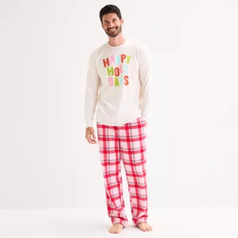 North Pole Trading Co. Happy Holidays Mens Crew Neck Long Sleeve 2-pc. Matching Family Pajama Sets