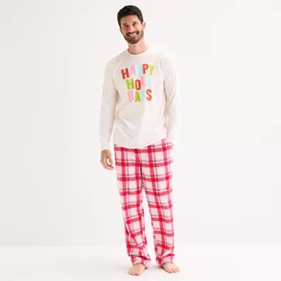 North Pole Trading Co. Happy Holidays Mens Crew Neck Long Sleeve 2-pc. Matching Family Pajama Sets