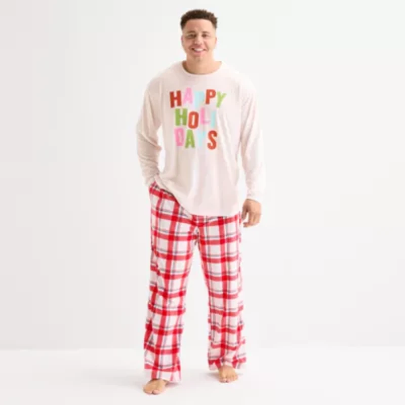 North Pole Trading Co. Happy Holidays Mens Crew Neck Long Sleeve 2-pc. Matching Family Big Pajama Sets