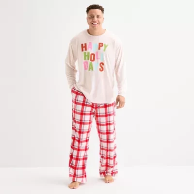 North Pole Trading Co. Happy Holidays Mens Crew Neck Long Sleeve 2-pc. Matching Family Big Pajama Sets