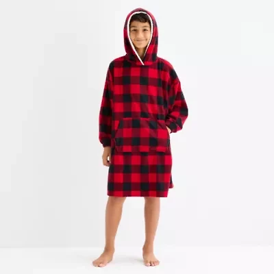 North Pole Trading Co. Moose Buffalo Check Big Kid Unisex Microfleece Hooded Long Sleeve Matching Family Nightgown