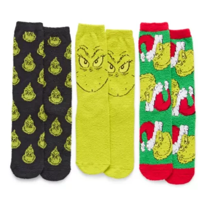 Cozy Unisex Adult 3 Pair Grinch Crew Socks