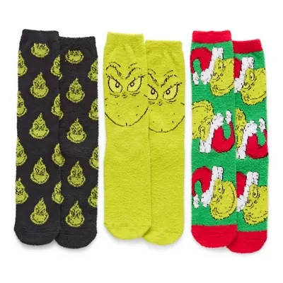 Cozy Unisex Adult 3 Pair Grinch Crew Socks