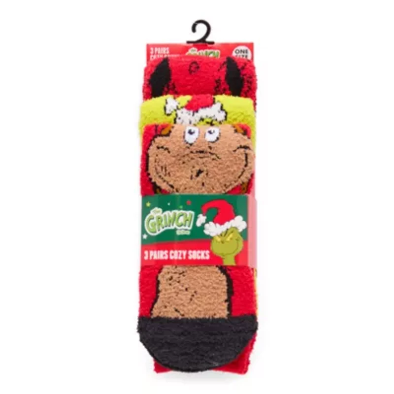 Cozy Unisex Adult 3 Pair Grinch Crew Socks