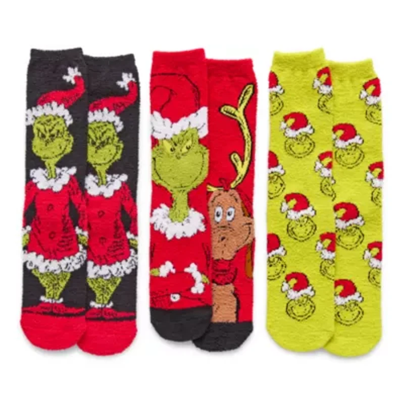 Cozy Unisex Adult 3 Pair Grinch Crew Socks