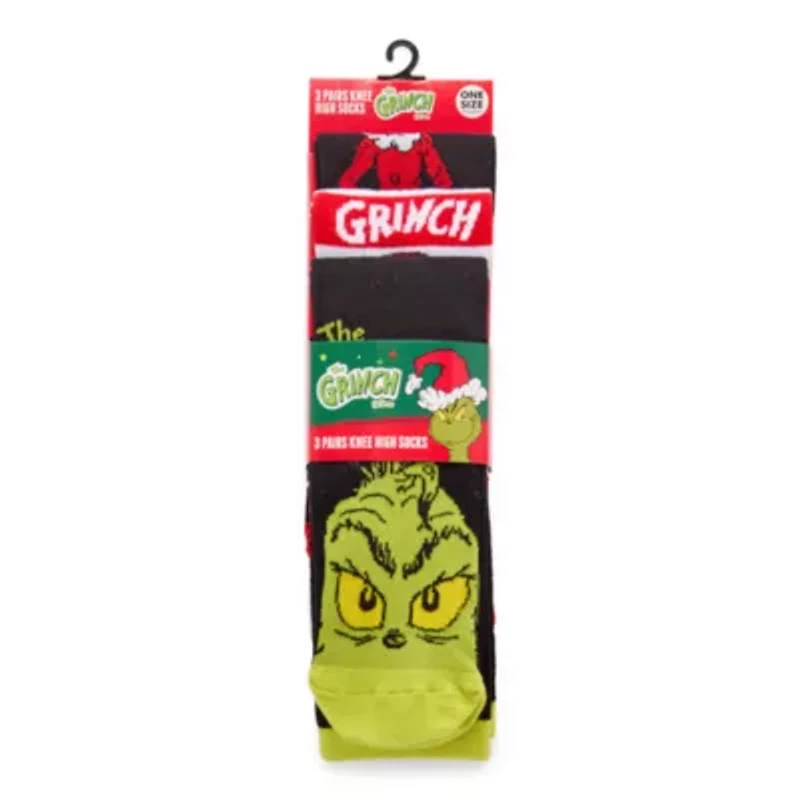 Unisex Adult 3 Pair Grinch Knee High Socks