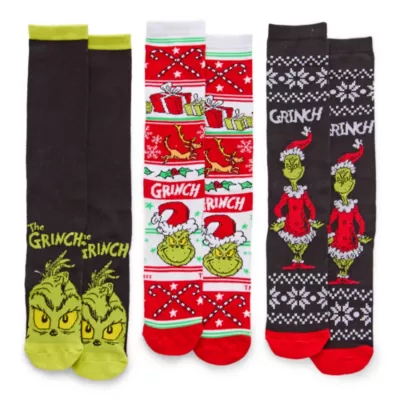 Unisex Adult 3 Pair Grinch Knee High Socks