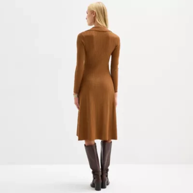 Melonie T Womens Long Sleeve Midi Sweater Dress