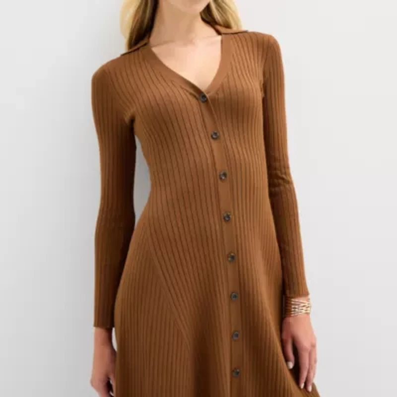 Melonie T Womens Long Sleeve Midi Sweater Dress