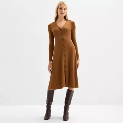 Melonie T Womens Long Sleeve Midi Sweater Dress