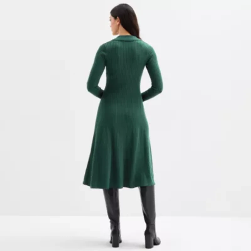 Melonie T Womens Long Sleeve Midi Sweater Dress